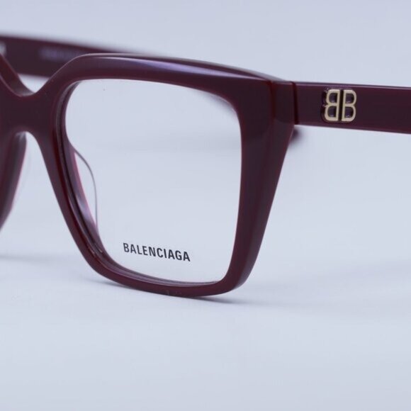 Balenciaga BB0130O 006 Eyeglasses Burgundy 53mm Square Frame - Picture 2 of 10